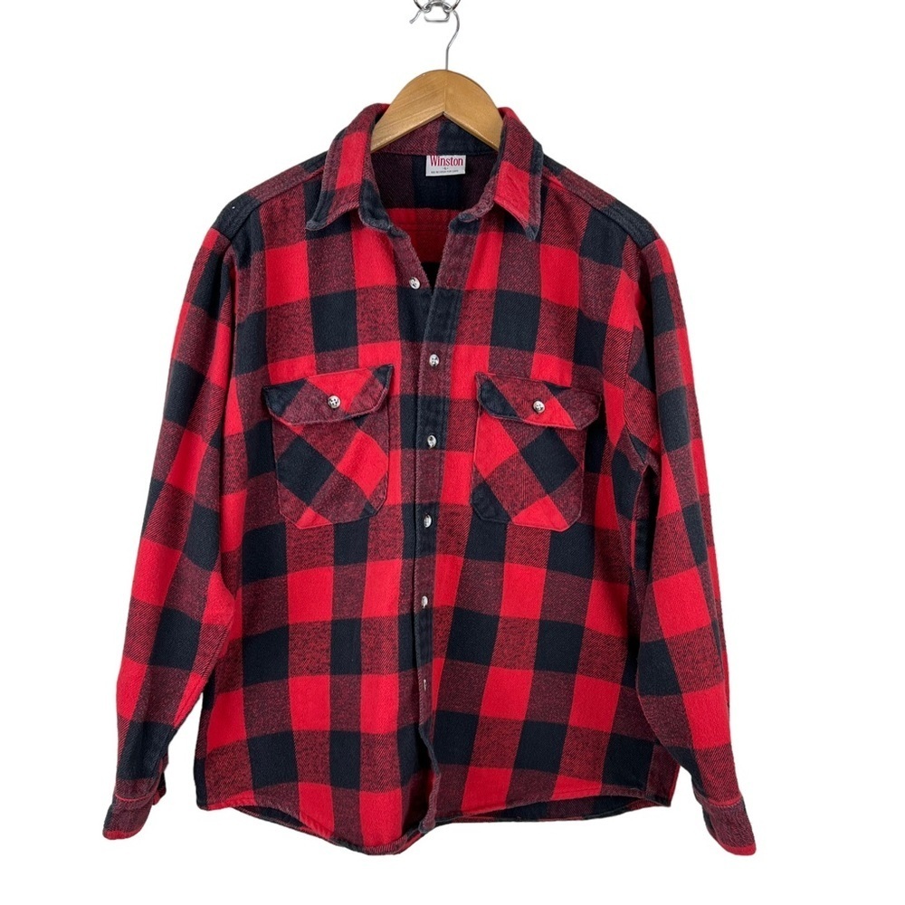 90S Vintage Winston Red Black Plaid Button Down Shirt Size Large